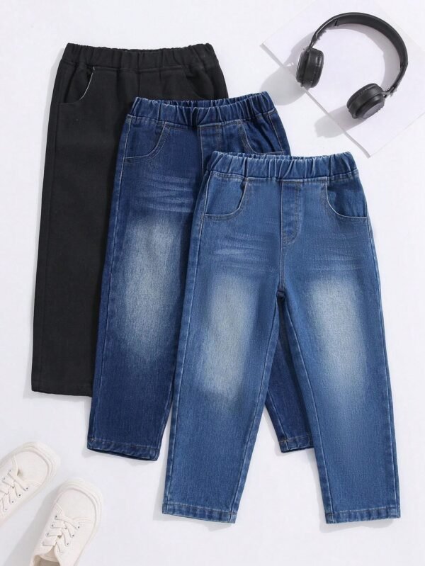Jeans jóven de cintura elástica con bolsillo oblicuo unicolor