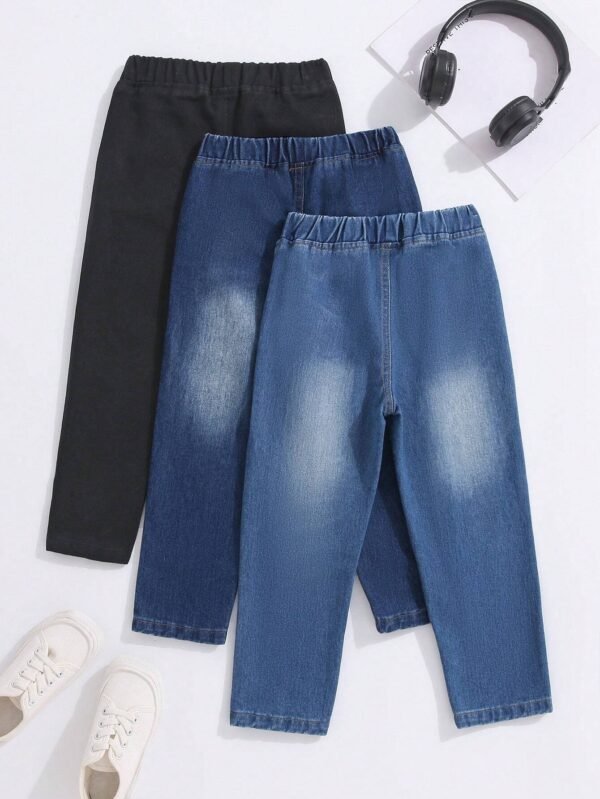 Jeans jóven de cintura elástica con bolsillo oblicuo unicolor - Imagen 2