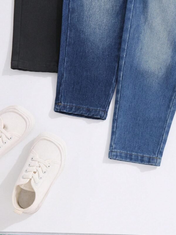 Jeans jóven de cintura elástica con bolsillo oblicuo unicolor - Imagen 4