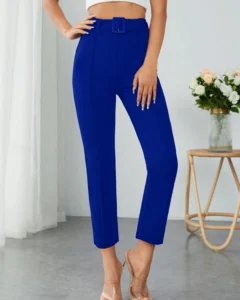 Pantalones cónicos de talle alto con costura con hebilla con cinturón