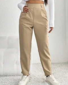 Pantalones de talle alto con diseño de fruncido