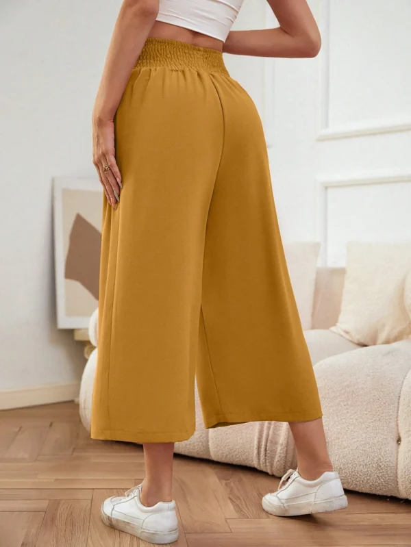Pantalones de pierna ancha unicolor de cintura fruncido crop - Imagen 2