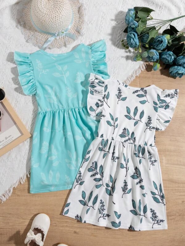 Vestido Con Estampado De Hojas Y Detalle De Volantes Para Niña Joven - Imagen 2