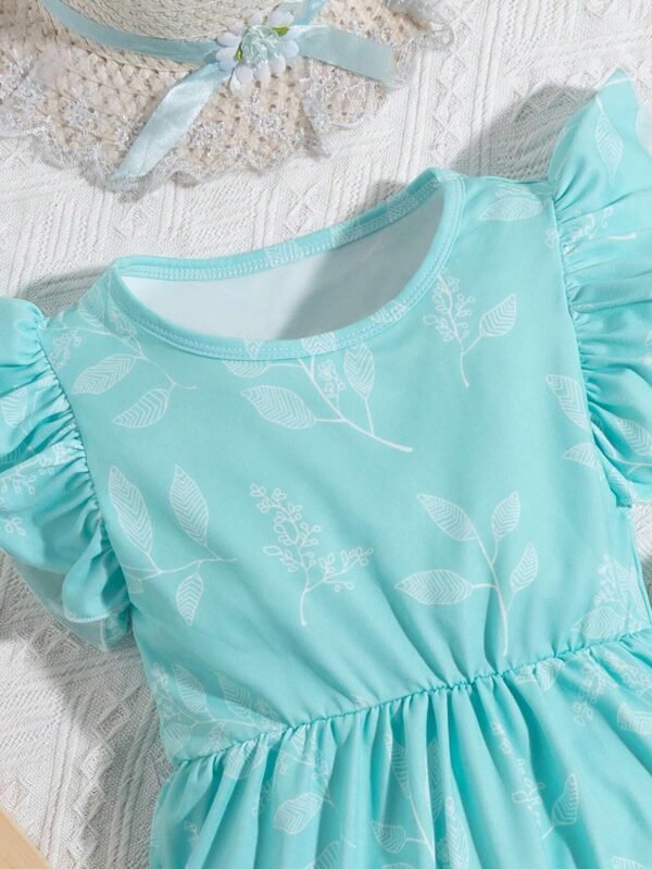 Vestido Con Estampado De Hojas Y Detalle De Volantes Para Niña Joven - Imagen 3