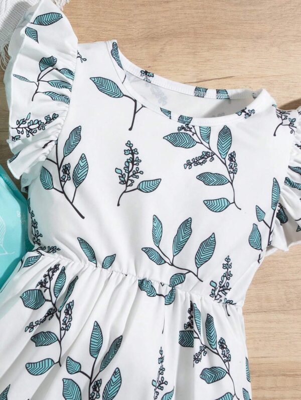 Vestido Con Estampado De Hojas Y Detalle De Volantes Para Niña Joven - Imagen 4