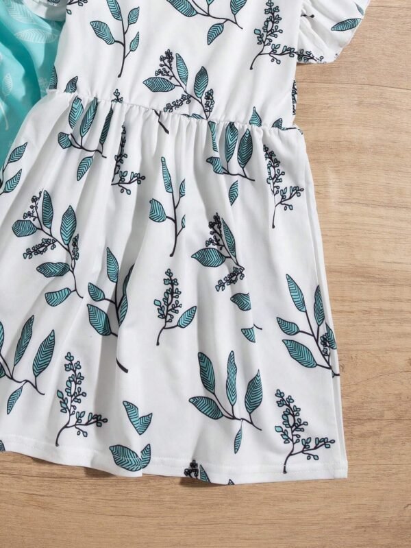 Vestido Con Estampado De Hojas Y Detalle De Volantes Para Niña Joven - Imagen 5