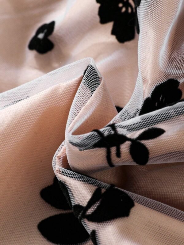 Vestido De Malla Con Flores Para Niñas Pequeñas, Mangas Con Agujeros, Cintura Con Correa - Imagen 2
