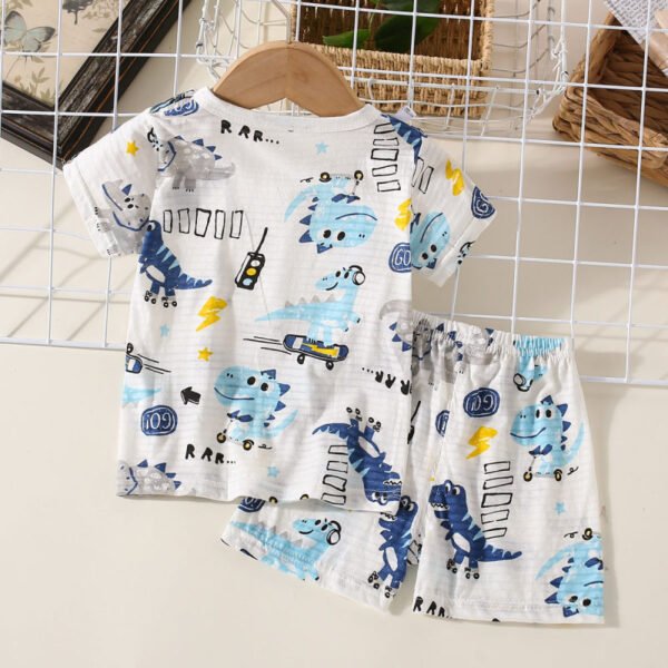 Camiseta de manga corta con estampado de animales de dibujos animados de algodón puro para niños pequeños de 2 piezas y pantalones cortos a juego - Imagen 2