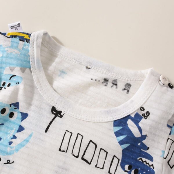 Camiseta de manga corta con estampado de animales de dibujos animados de algodón puro para niños pequeños de 2 piezas y pantalones cortos a juego - Imagen 6