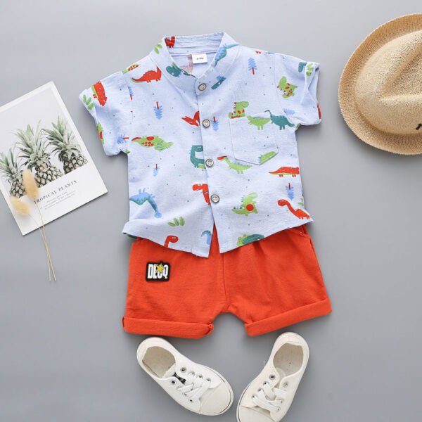Top y pantalones cortos con cuello alto y estampado de dinosaurio para bebé niño