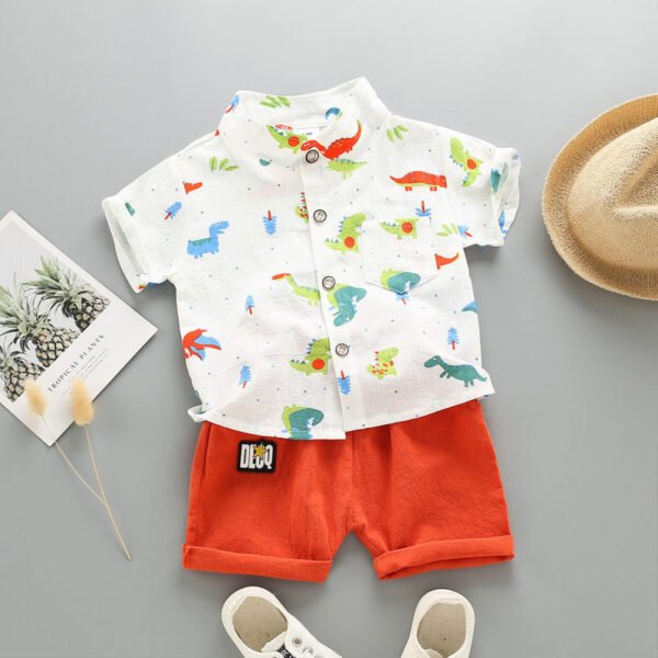Top y pantalones cortos con cuello alto y estampado de dinosaurio para bebé niño