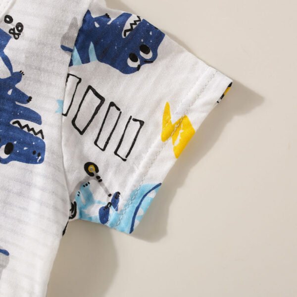 Camiseta de manga corta con estampado de animales de dibujos animados de algodón puro para niños pequeños de 2 piezas y pantalones cortos a juego - Imagen 4