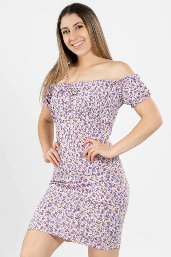 Mini vestido manga corta de flores