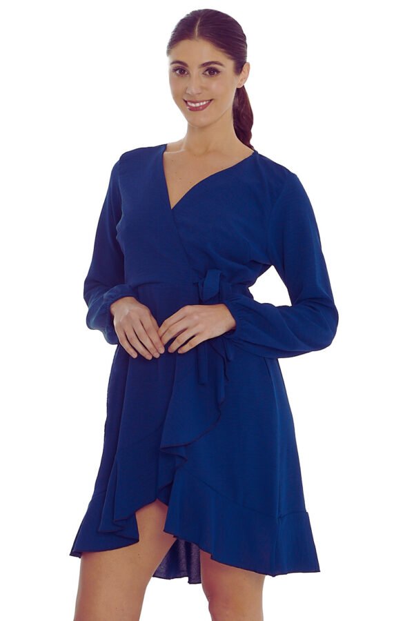 VESTIDO AMARRE Y OLAN LATERAL AZUL