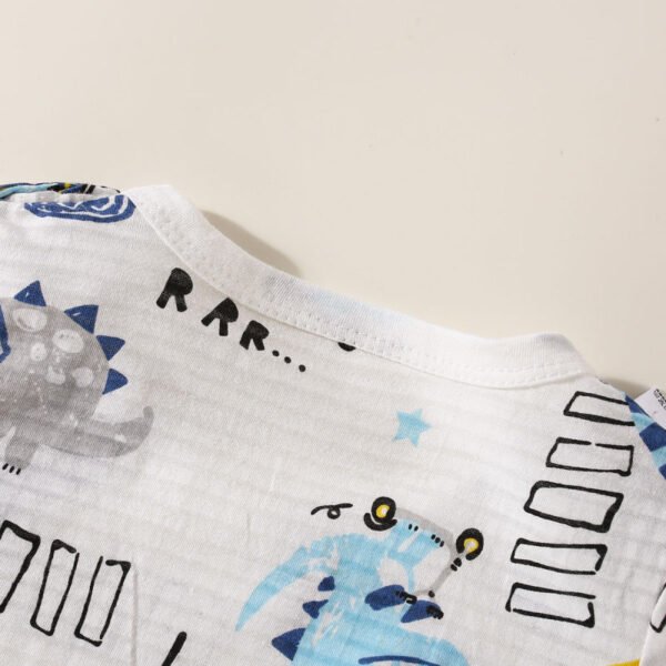Camiseta de manga corta con estampado de animales de dibujos animados de algodón puro para niños pequeños de 2 piezas y pantalones cortos a juego - Imagen 5