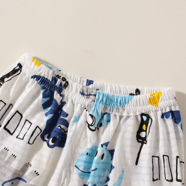 Camiseta de manga corta con estampado de animales de dibujos animados de algodón puro para niños pequeños de 2 piezas y pantalones cortos a juego - Imagen 3