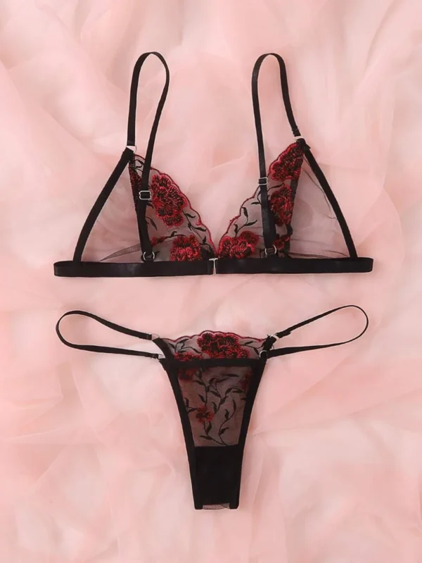 Set de lencería con bordado floral de malla - Imagen 2