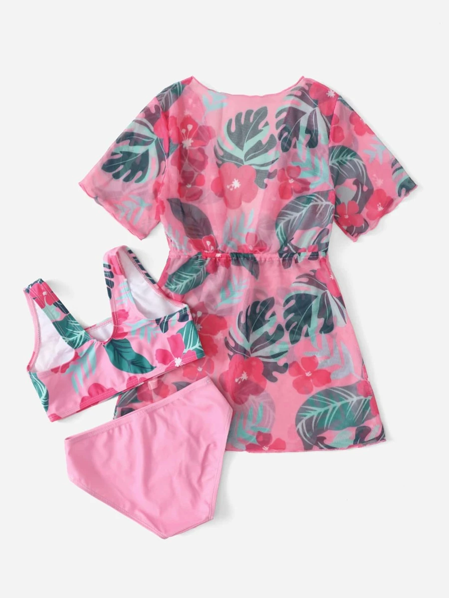 Bikini Con Estampado Tropical Para Joven Con Kimono - Imagen 2