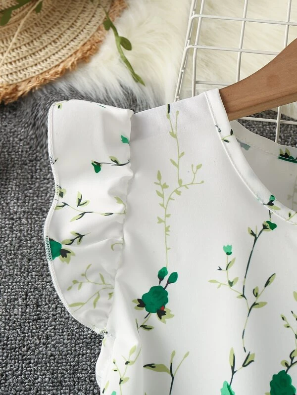 Vestido De Niña Preadolescente Con Estampado Floral, Con Mangas De Ala De Mariposa Y Cinturón - Imagen 4