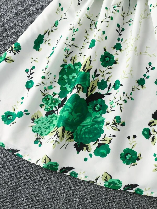 Vestido De Niña Preadolescente Con Estampado Floral, Con Mangas De Ala De Mariposa Y Cinturón - Imagen 3