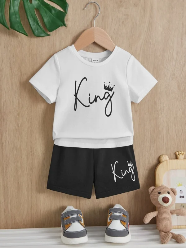 Bebé niño Shorts con camiseta con estampado de corona y letra