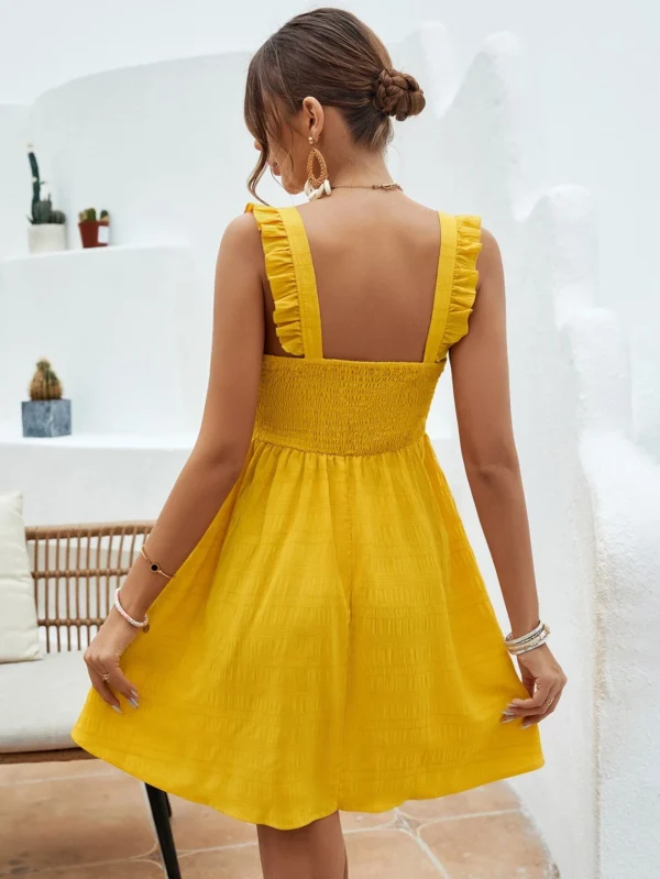 Vestido de tirantes unicolor ribete con fruncido - Imagen 2
