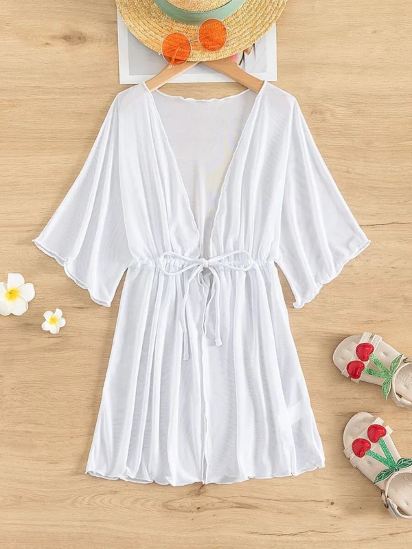 Kimono De Cintura Ajustable Con Dobladillo De Lechuga Para Niñas