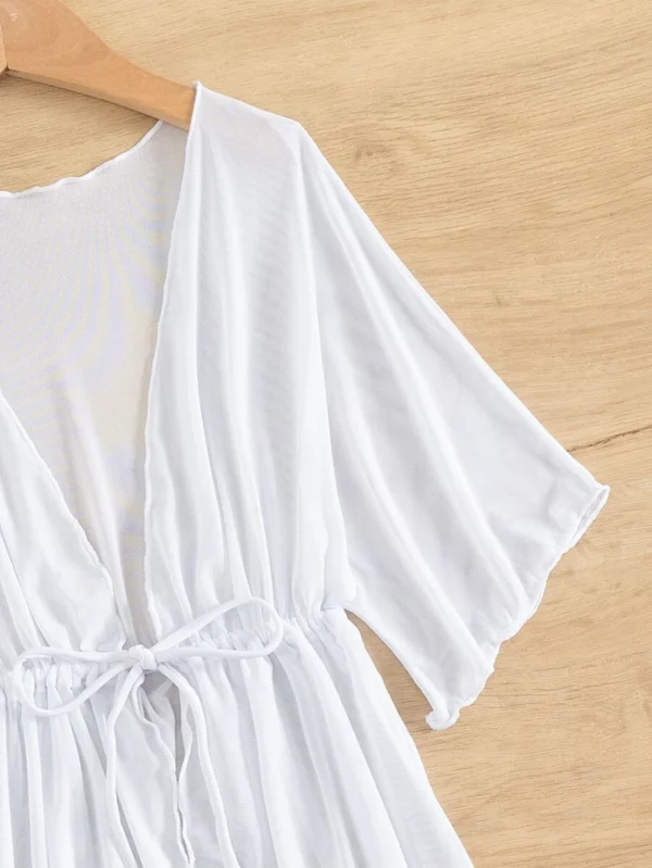 Kimono De Cintura Ajustable Con Dobladillo De Lechuga Para Niñas - Imagen 3