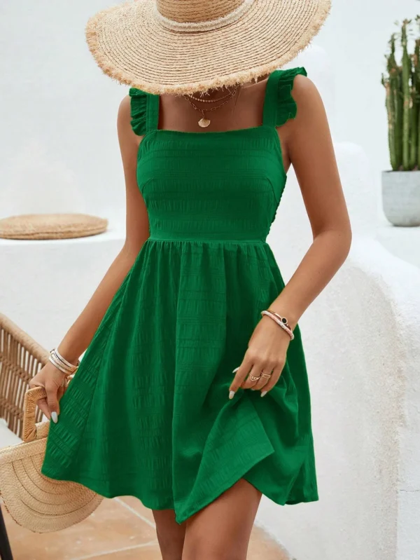 Vestido unicolor ribete con fruncido
