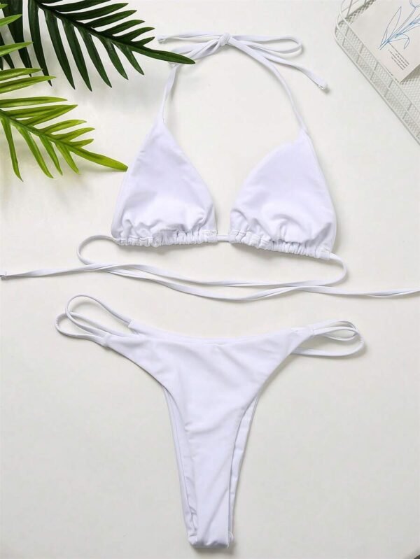 Bañador bikini triángulo halter liso - Imagen 2