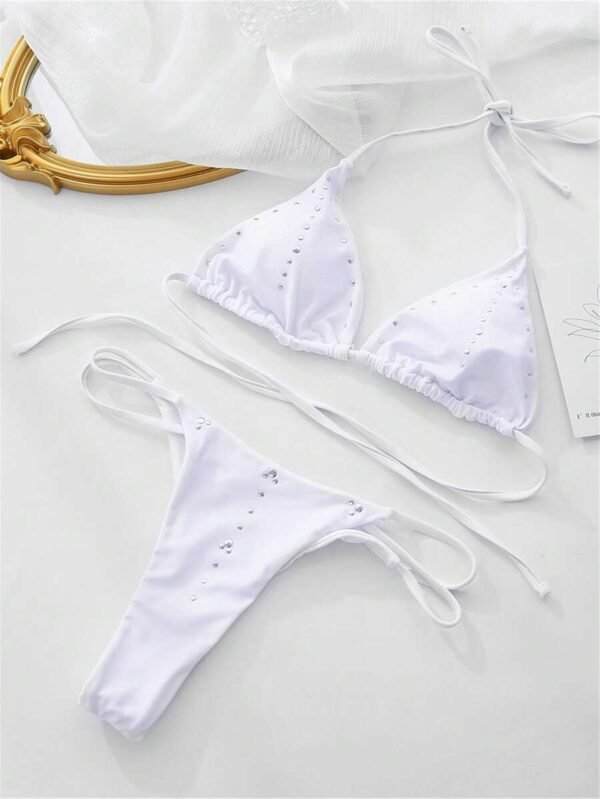 Bañador bikini triángulo halter liso - Imagen 3