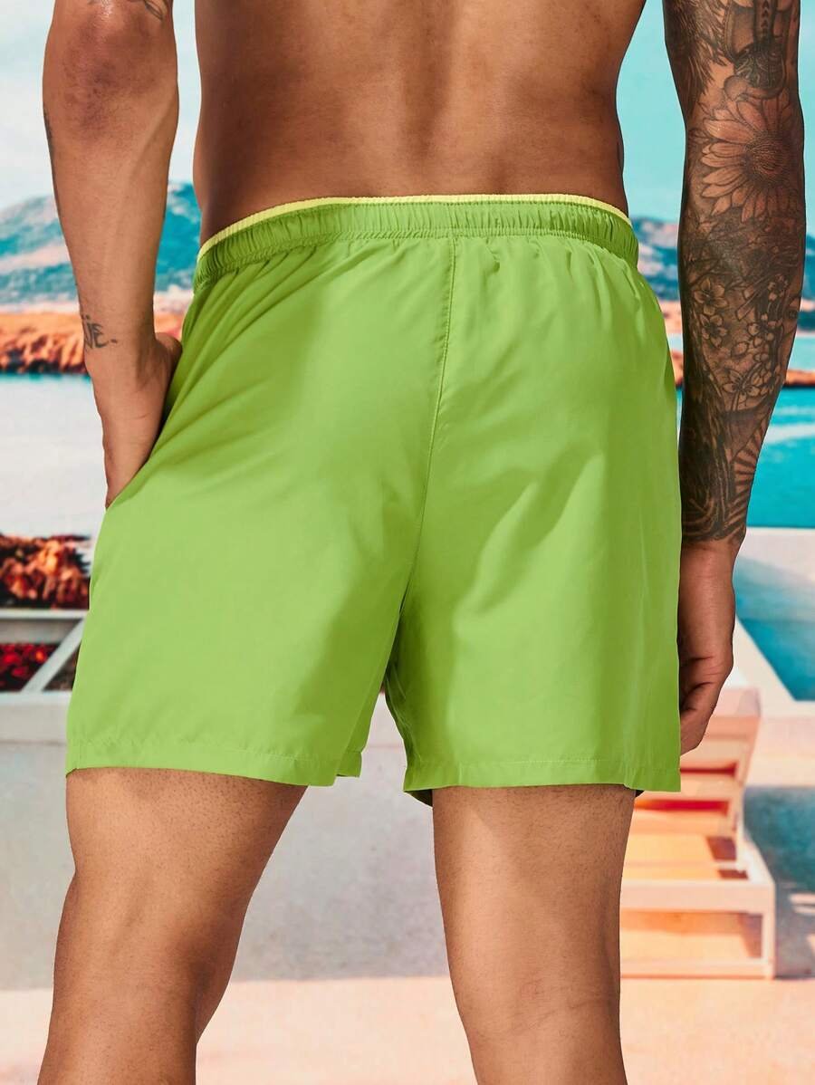 Shorts de natación con parche de letra de cintura con cordón - Imagen 2