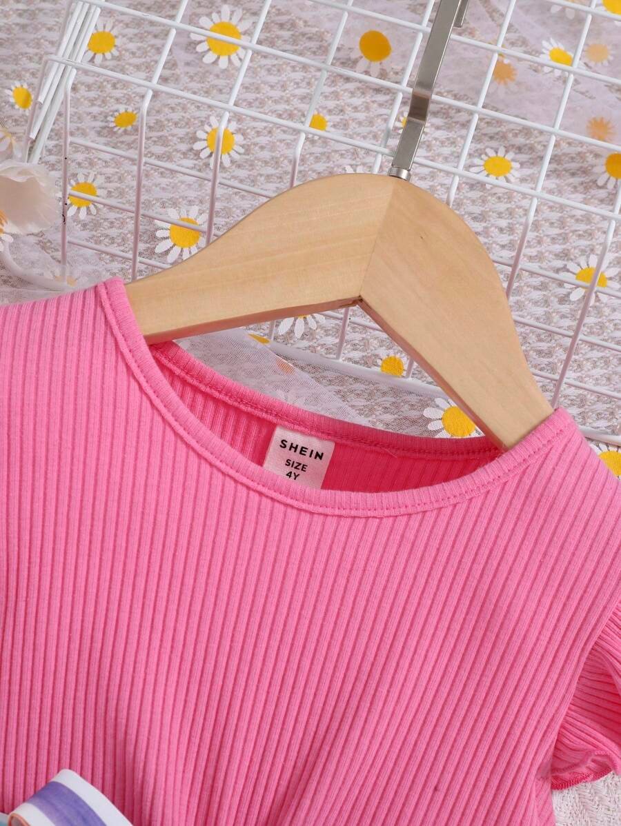 Vestido Casual De Niñas Pequeñas Con Mangas Voladoras Y Manga Corta - Imagen 5