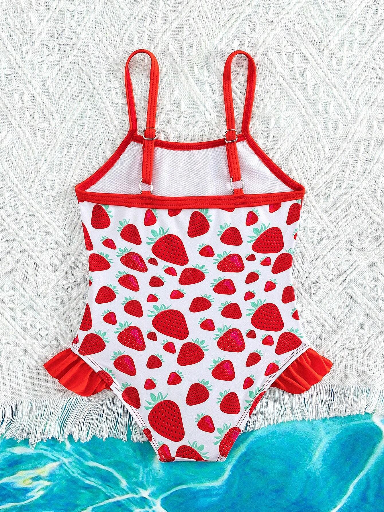 Bañador una pieza con estampado de fresa ribete con fruncido - Imagen 2