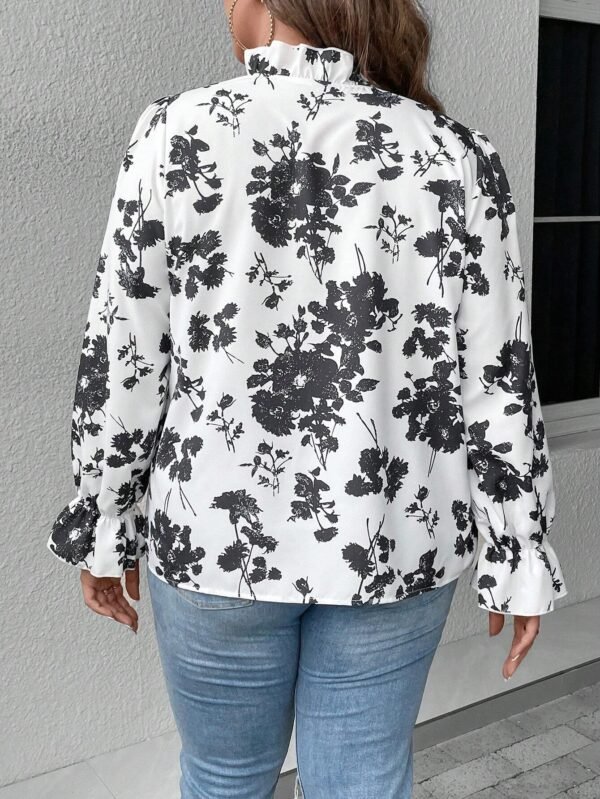Blusa con estampado floral de cuello con cordón de manga amplia - Imagen 2