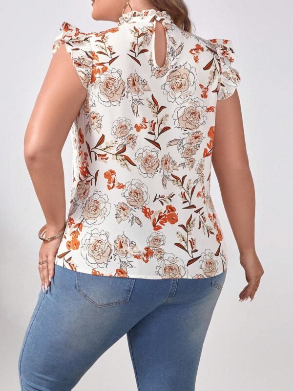 Blusa con estampado floral ribete con fruncido de cuello alto - Imagen 2