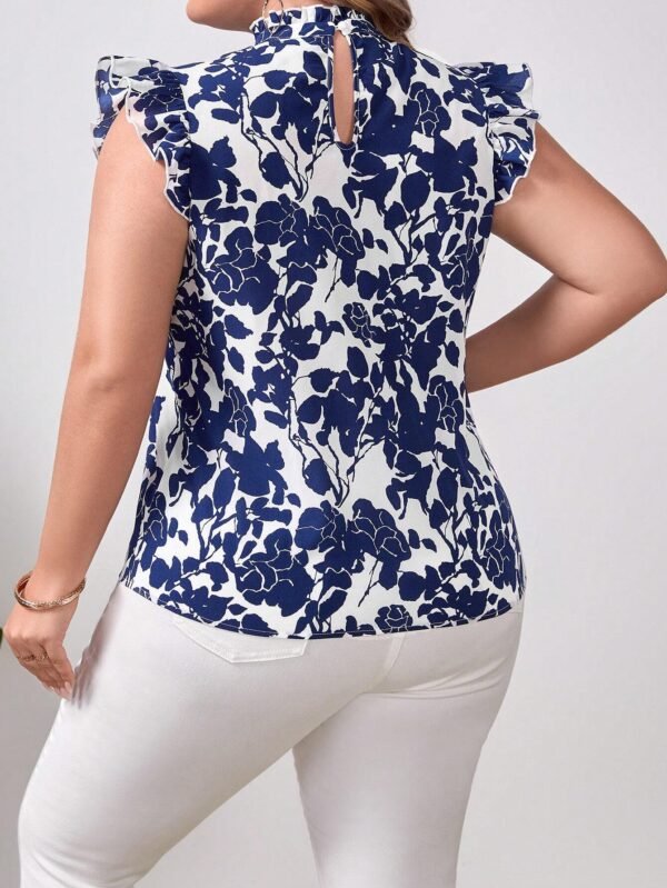Blusa con estampado floral ribete con fruncido de cuello alto - Imagen 2