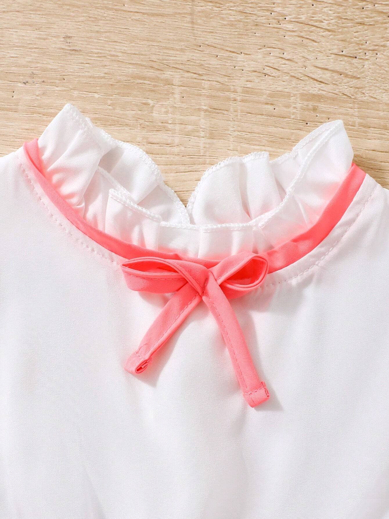 Chica Joven Vestido con cinturón de dos tonos con lazo delantero - Imagen 3