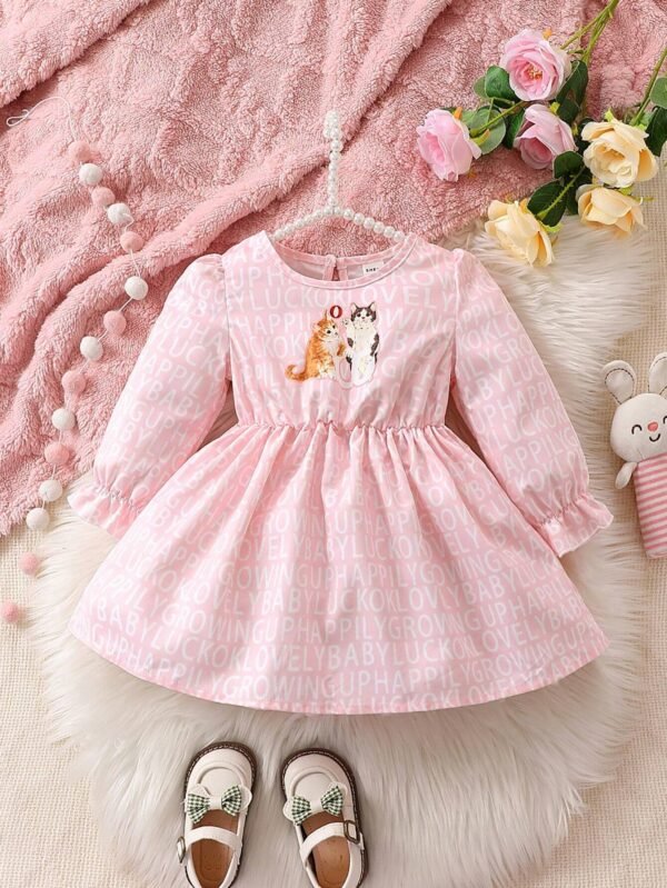 Vestido con unicornio & con estampado de letra de manga con volante