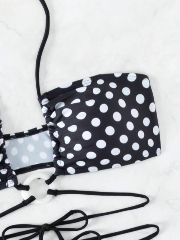 Bañador bikini triángulo halter con estampado de lunares - Imagen 3