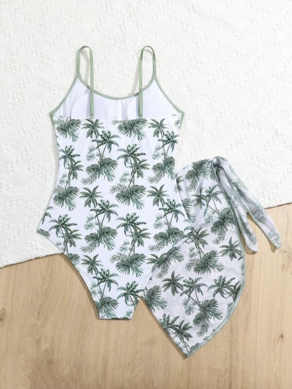 Traje De Baño De Una Sola Pieza Con Estampado Tropical Y Falda - Imagen 3