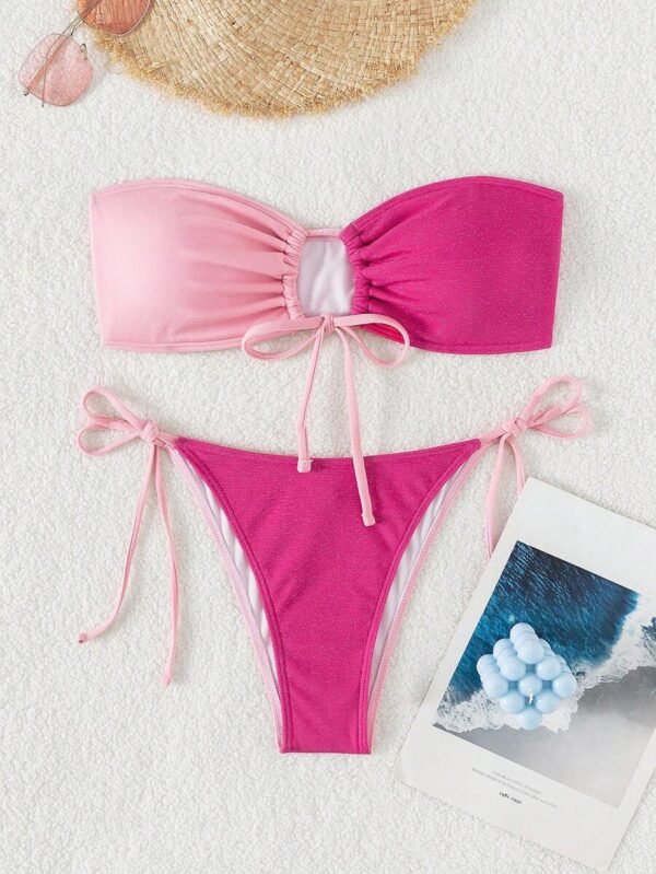 Conjunto De Traje De Baño Bandeau Con Bloques De Color Para Mujer - Imagen 3