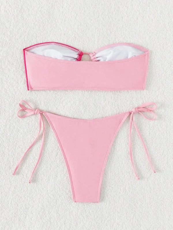 Conjunto De Traje De Baño Bandeau Con Bloques De Color Para Mujer - Imagen 2