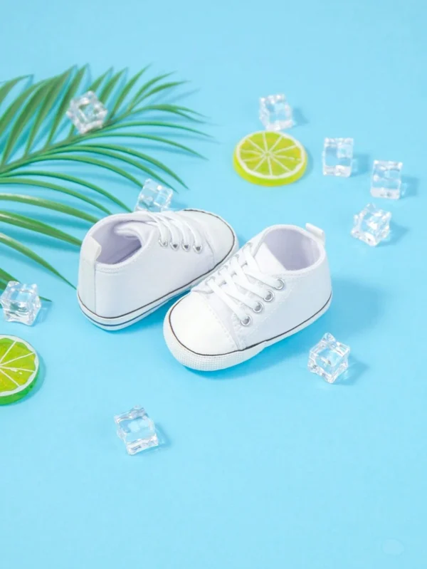 Bebé Zapatos deportivos clásico sencillo arriba alta con cordón de lona para con - Imagen 2
