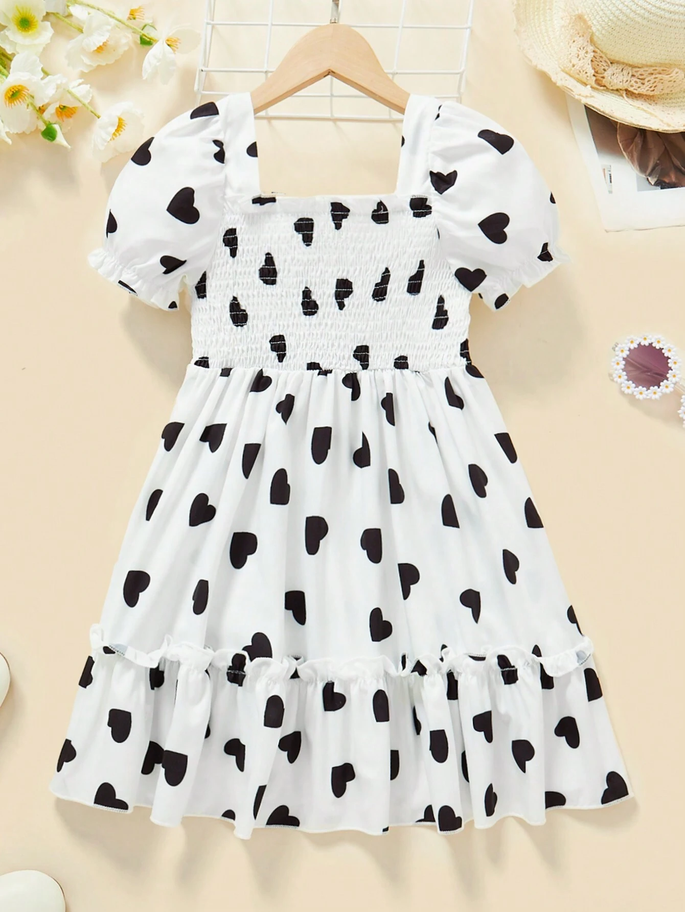 Vestido De Princesa Con Mangas De Burbuja Con Patrón En Forma De Corazón - Imagen 2