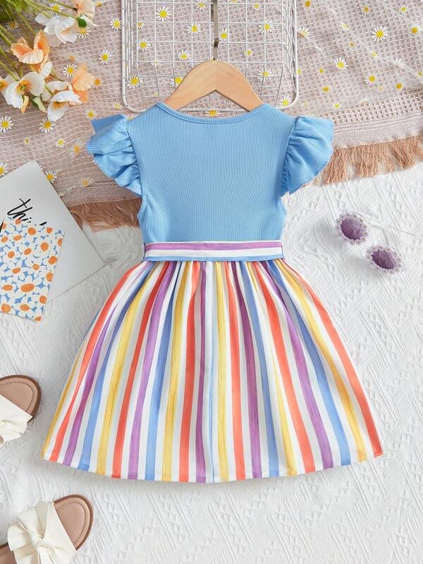 Vestido Casual De Niñas Pequeñas Con Mangas Voladoras Y Manga Corta - Imagen 2