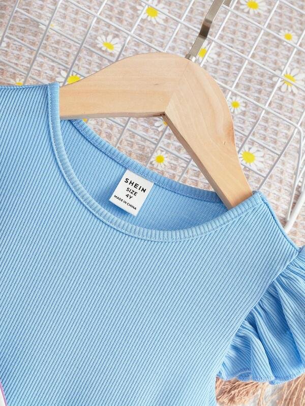 Vestido Casual De Niñas Pequeñas Con Mangas Voladoras Y Manga Corta - Imagen 4