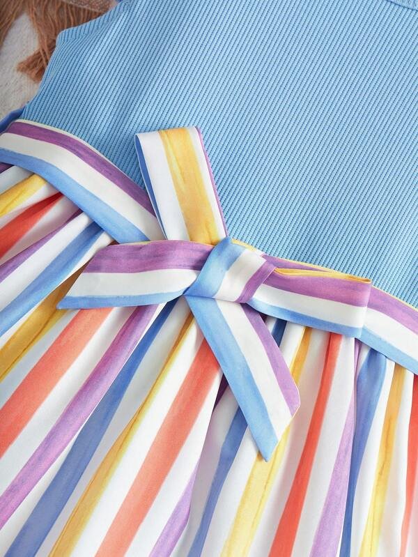 Vestido Casual De Niñas Pequeñas Con Mangas Voladoras Y Manga Corta - Imagen 3