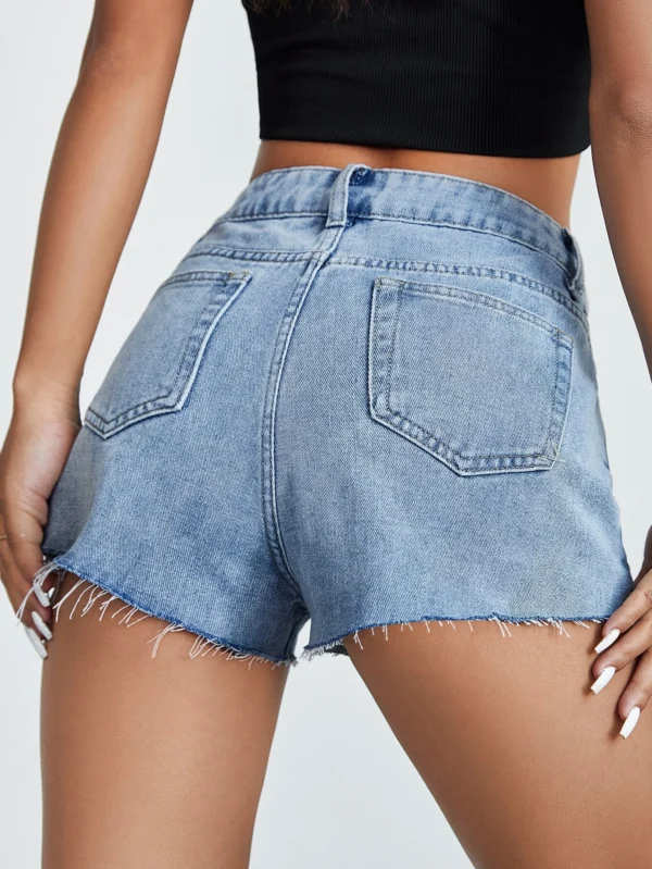 Shorts en mezclilla bajo crudo cremallera - Imagen 2