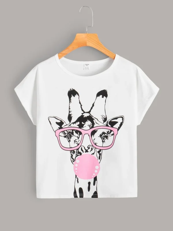 Chicas adolescentes Camiseta con estampado de jirafa de manga murciélago